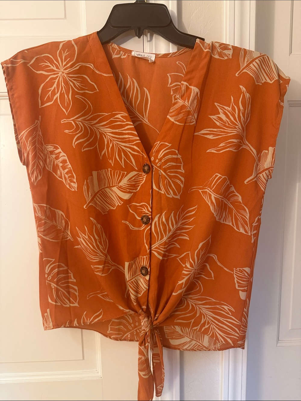Sienna Sky Orange Tropical Tie-Front Blouse